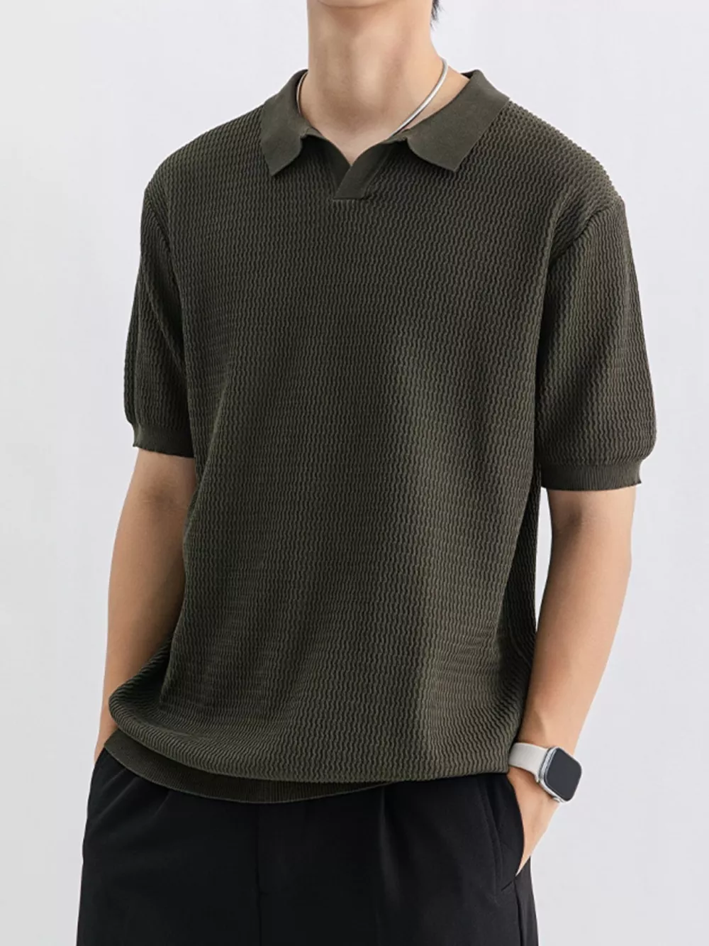 Men's Plus Size Textured Knit Short Sleeve Polo, image 8
