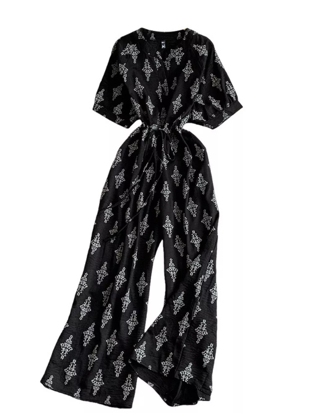 Printed Short Sleeve Wide Leg Jumpsuit