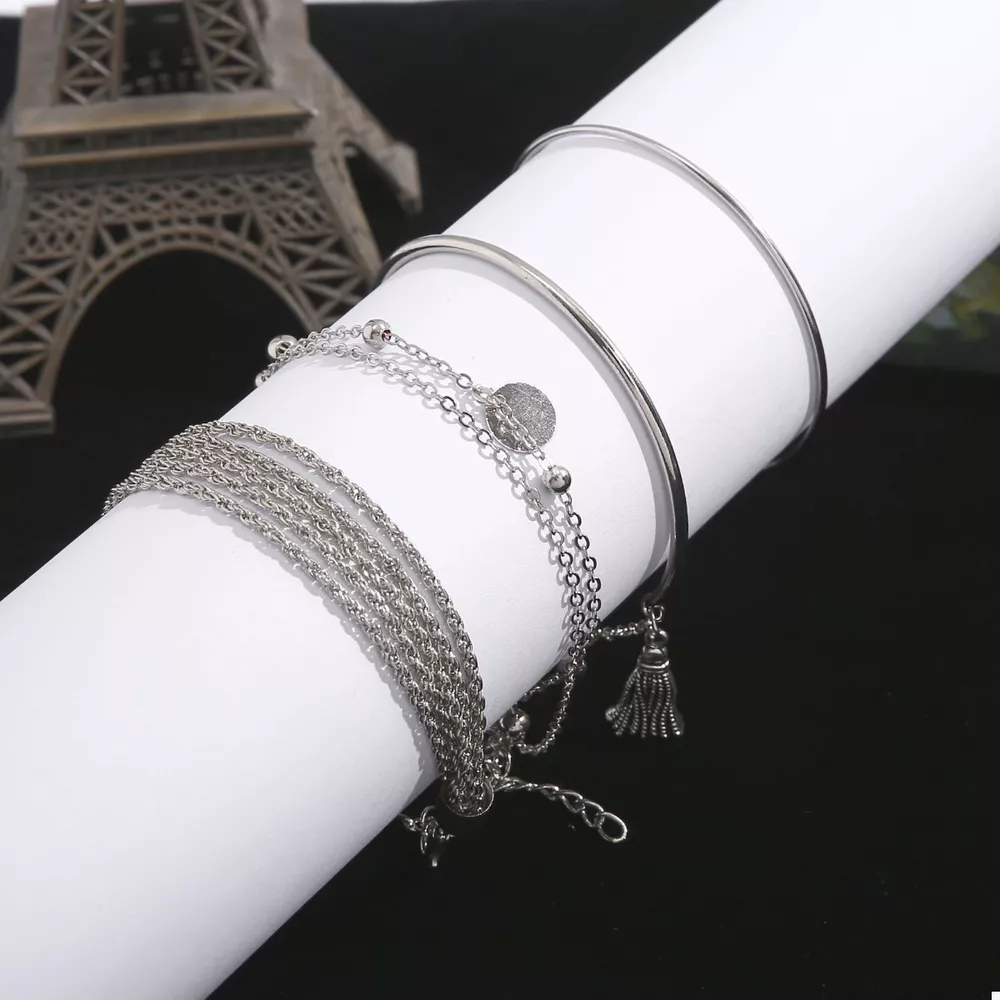 4 Piece Silver-Plated Minimalist Bracelet, image 3