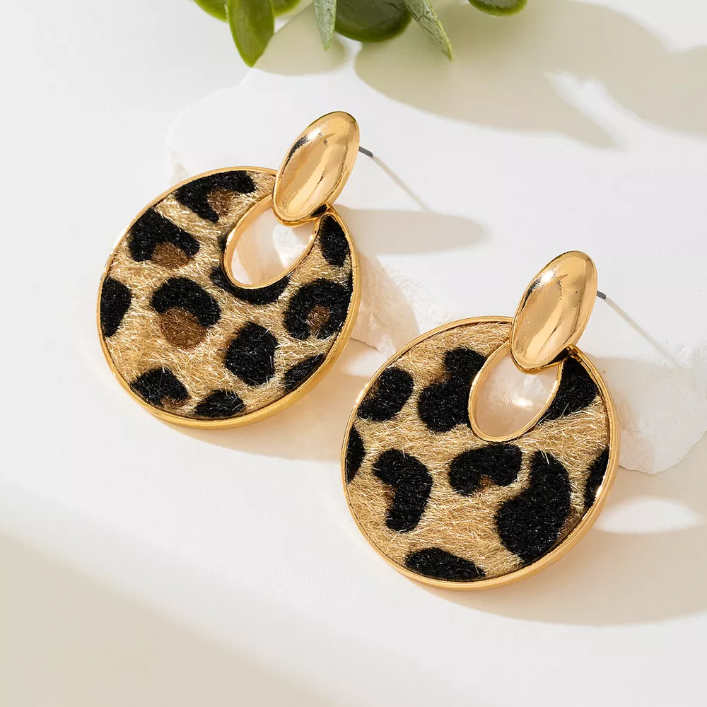Leopard Circle Dangle Earrings, image 4