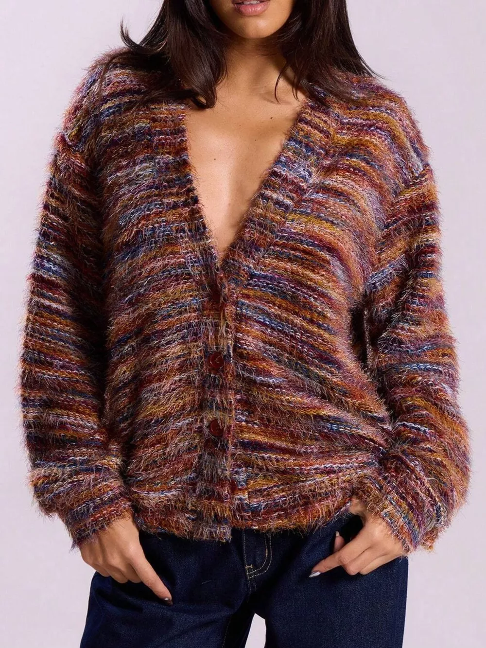 Chunky Knit V-Neck Button-Up Cardigan, image 14