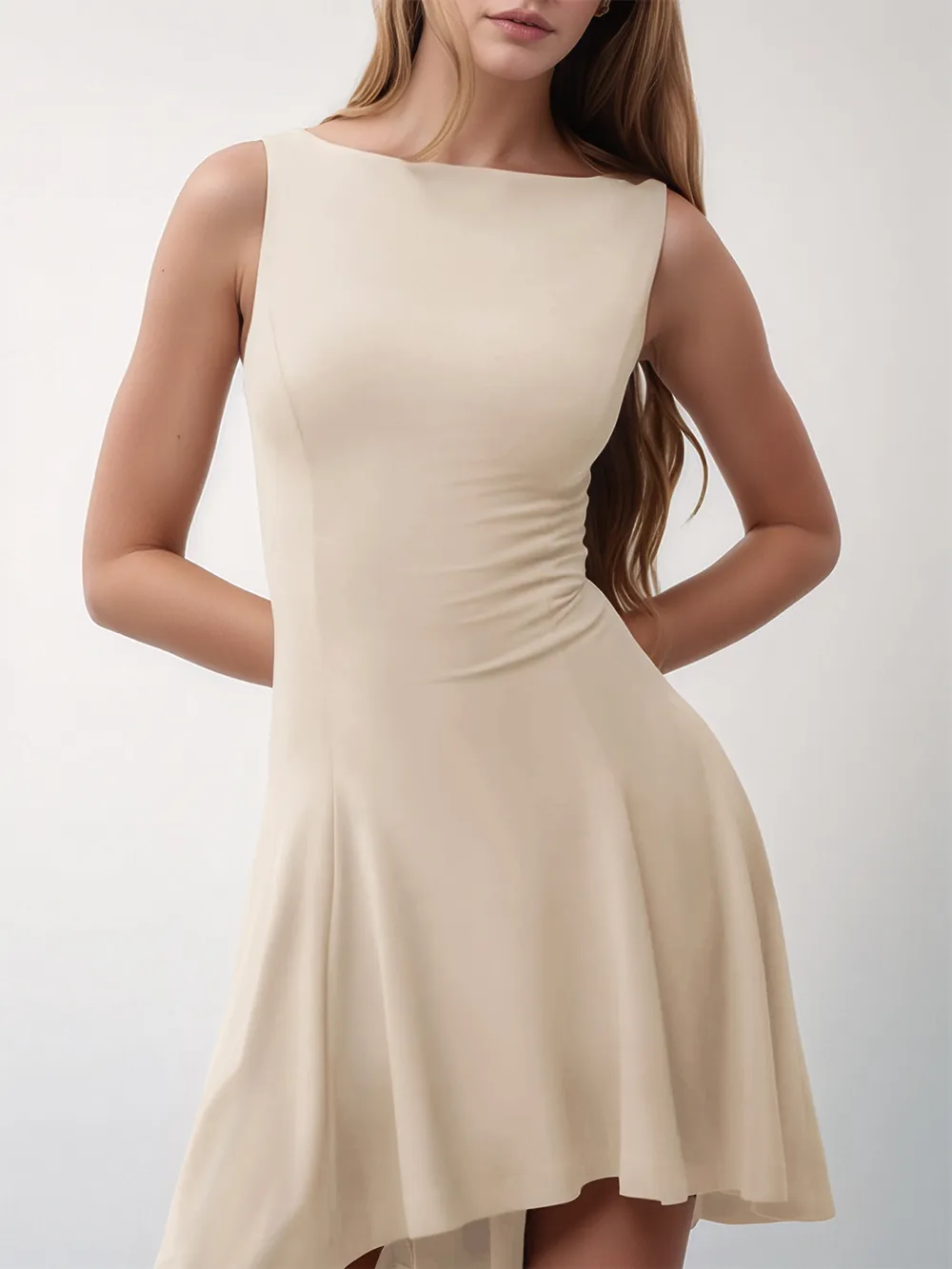High-Low Round Neck Sleeveless Mini Dress, image 11
