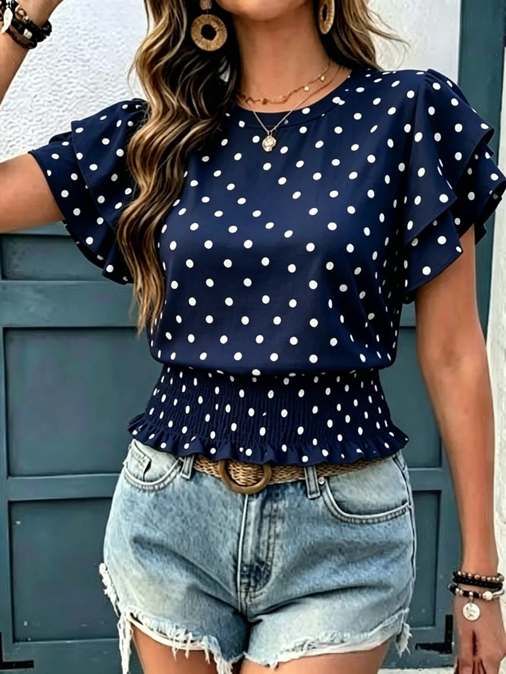 Polka Dot Ruffle Sleeve Blouse, image 10