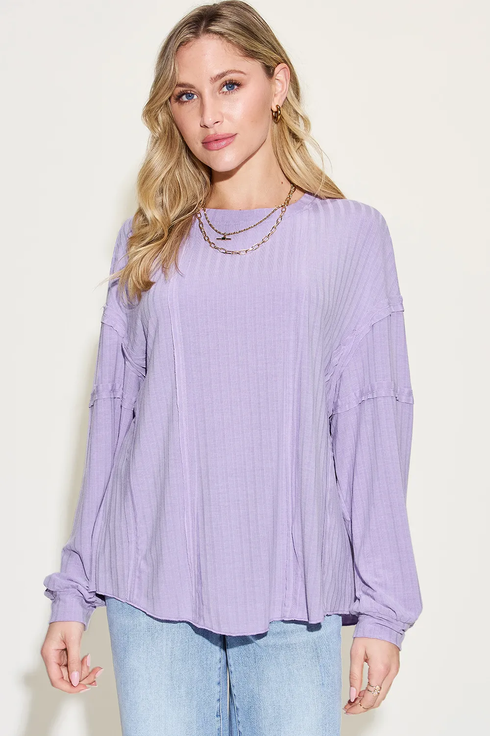 Full Size Ribbed Round Neck Long Sleeve T-Shirt, image 19