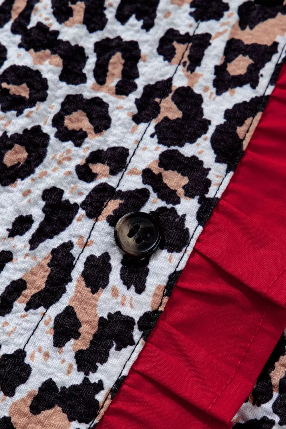 Contrast Frilled V Neck Trimmed Leopard Shirt, image 6