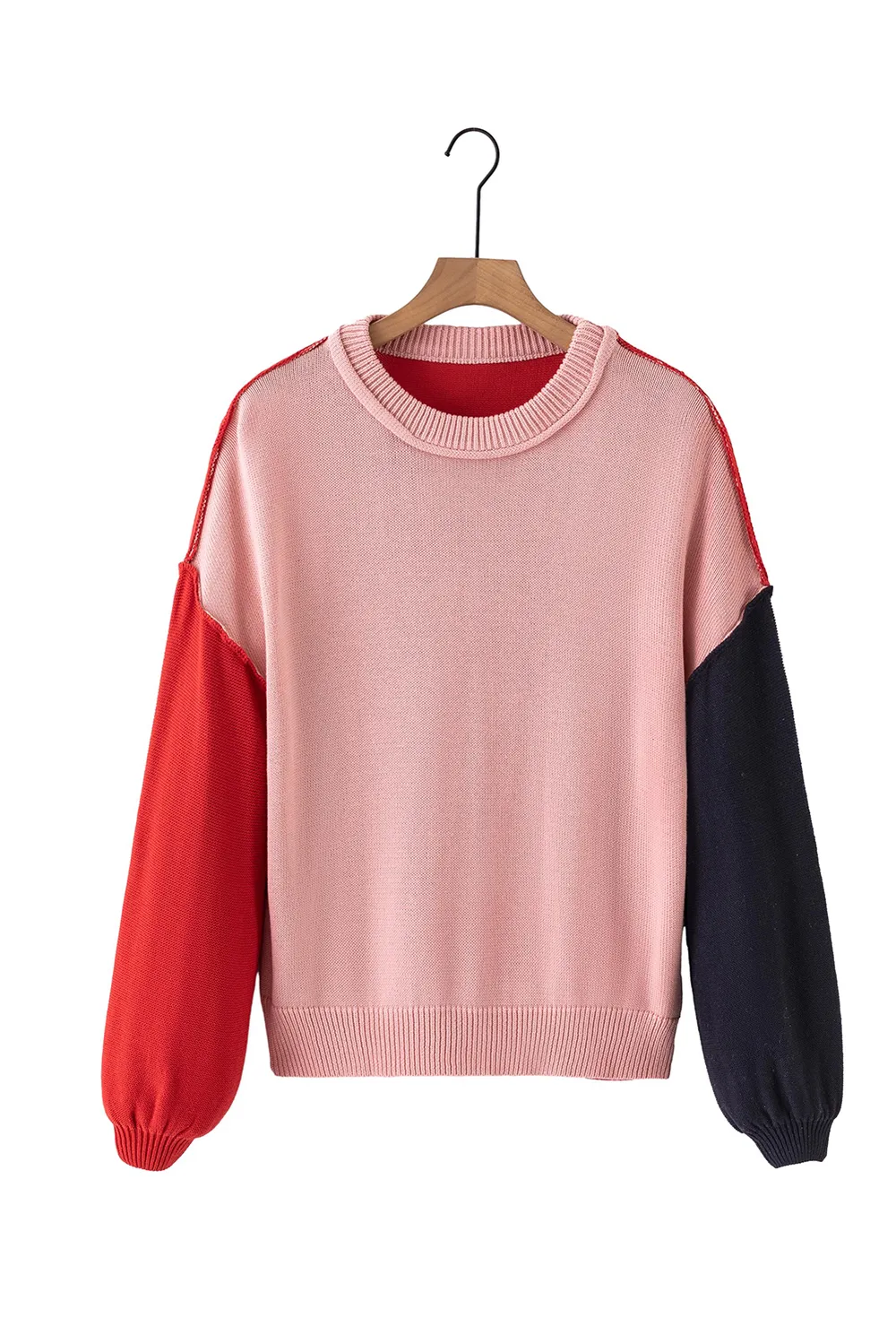 Contrast Round Neck Dropped Shoulder Sweater, image 11
