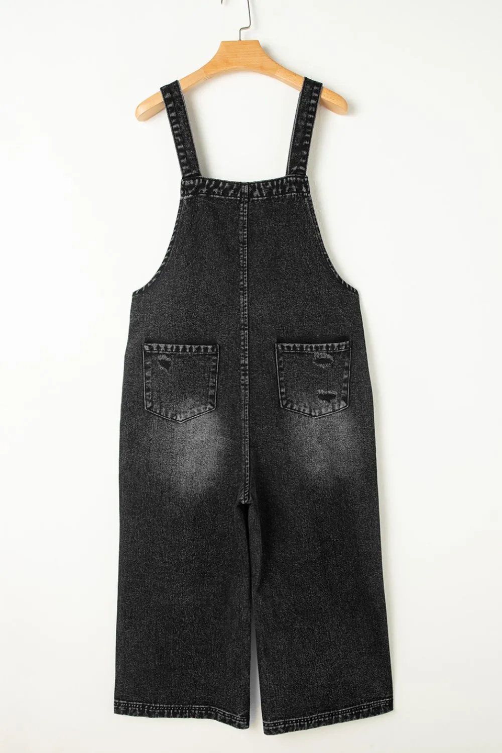 Distressed Wide Strap Denim Overalls, image 6