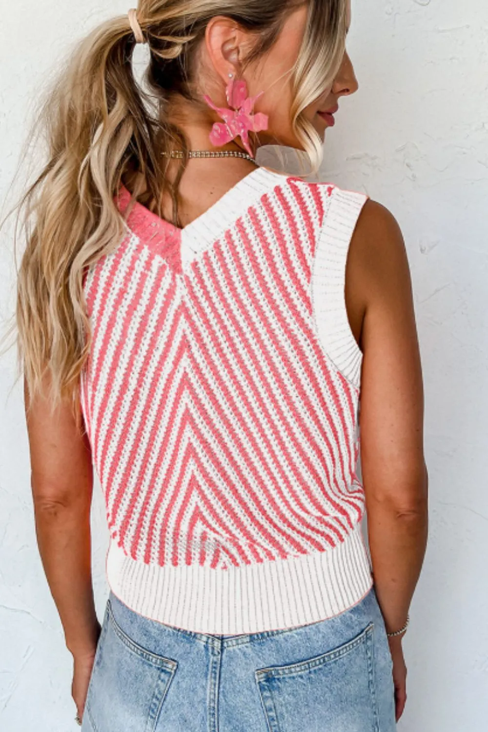 Striped Contrast V-Neck Sweater Vest, image 7