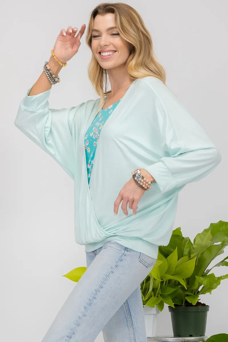 Full Size Floral Round Neck Top with Two Layer Detail, image 4