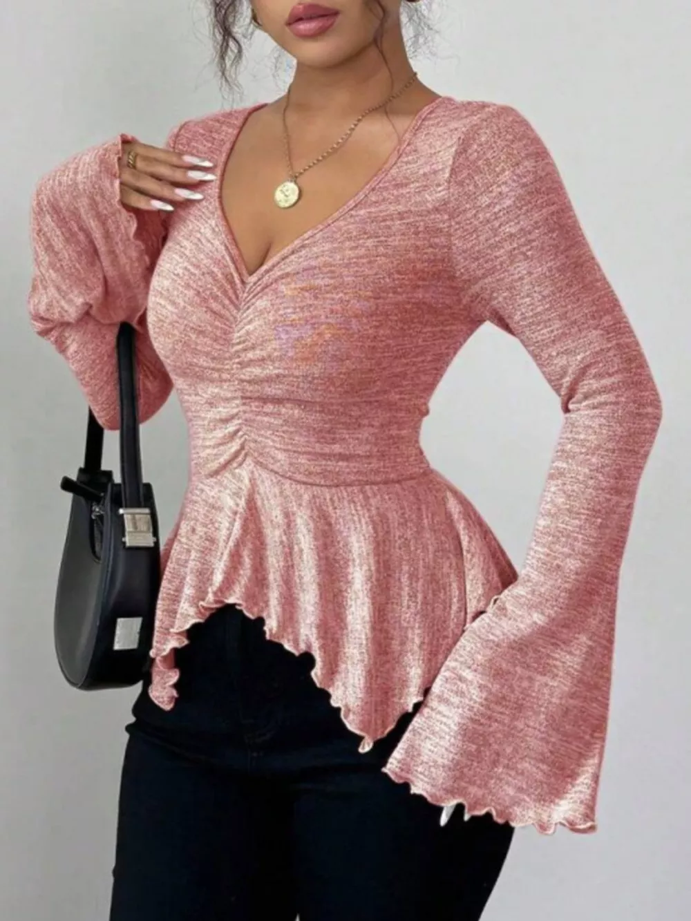 Ruched Flared Sleeves Peplum T-Shirt, image 18