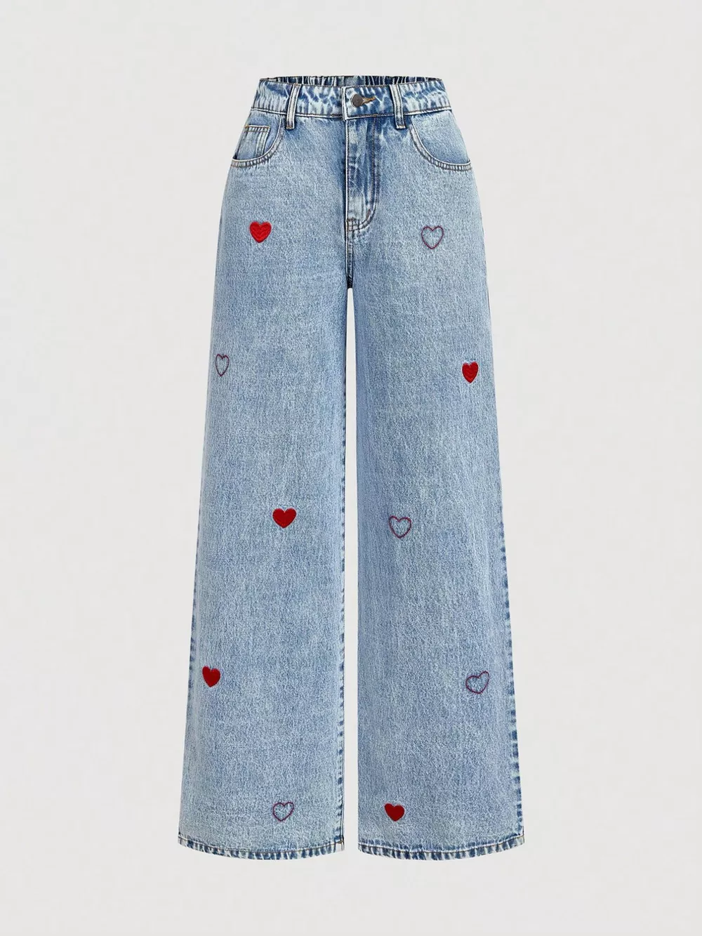 Embroidered Heart Wide-Leg Jeans, image 2