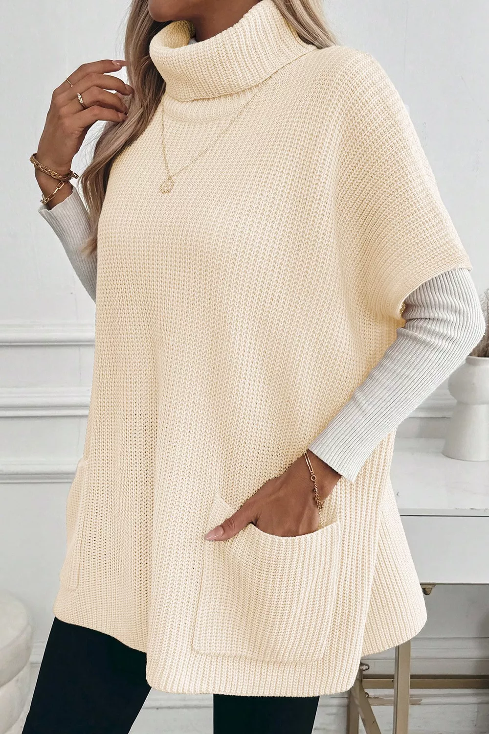 Turtleneck Knit Short Sleeve Sweater, image 3