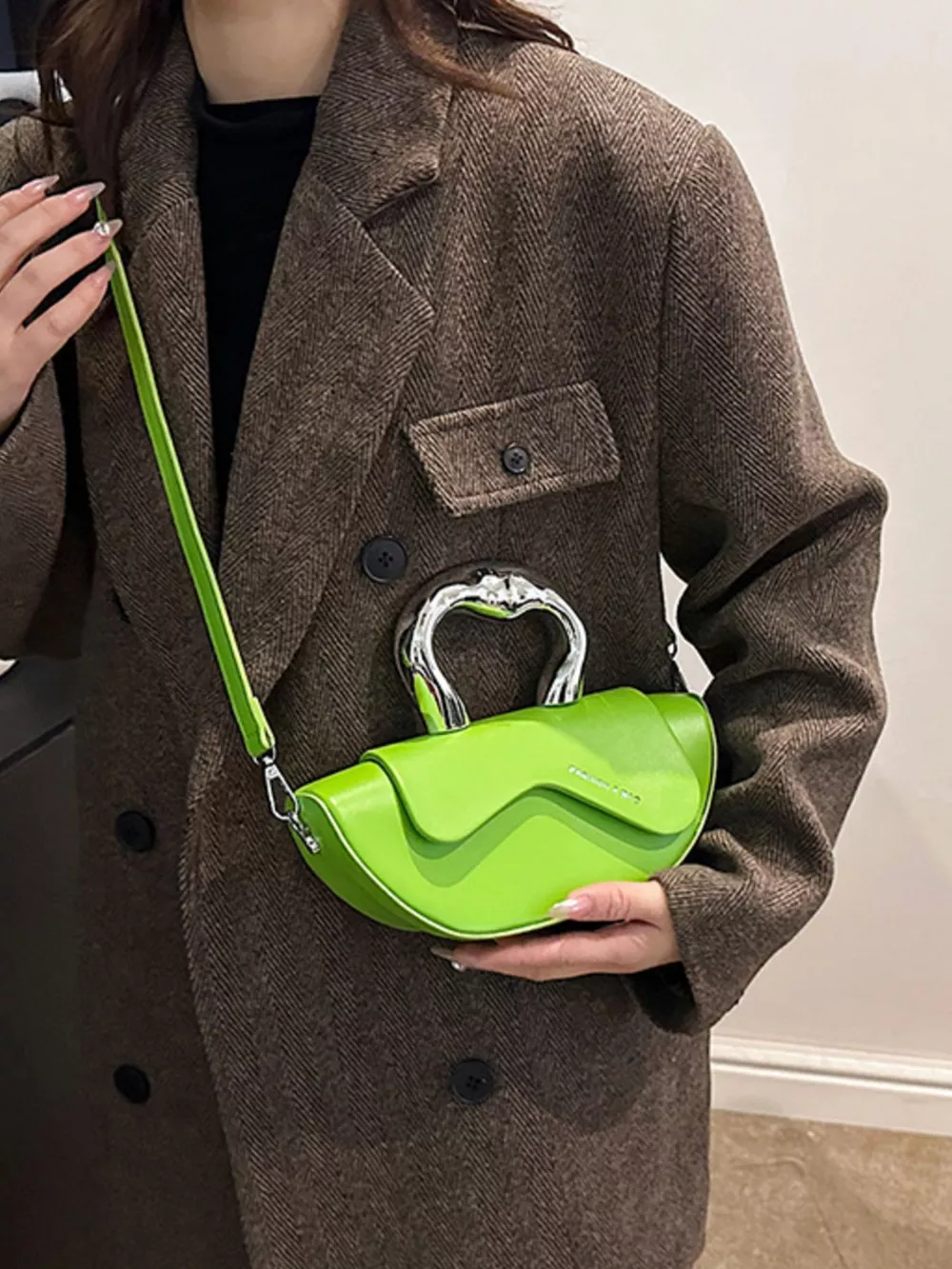 Half-Moon Crossbody Bag with Handle, image 3