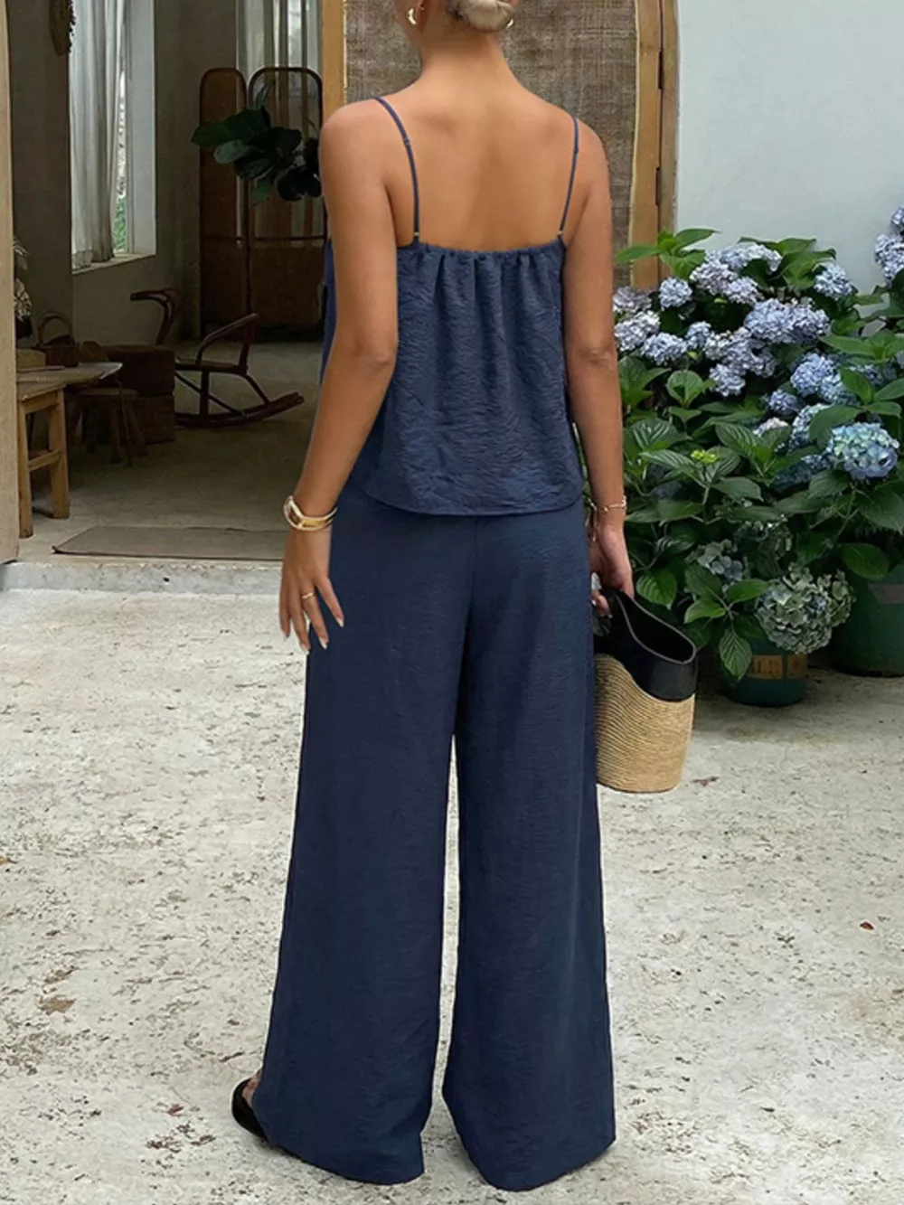 Lace Trim Cami and Wide-Leg Pants Set, image 3