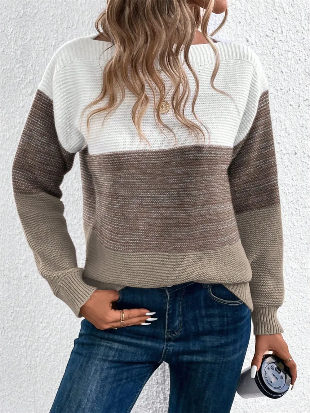 Color Block Drop Shoulder Long Sleeve Sweater, image 7