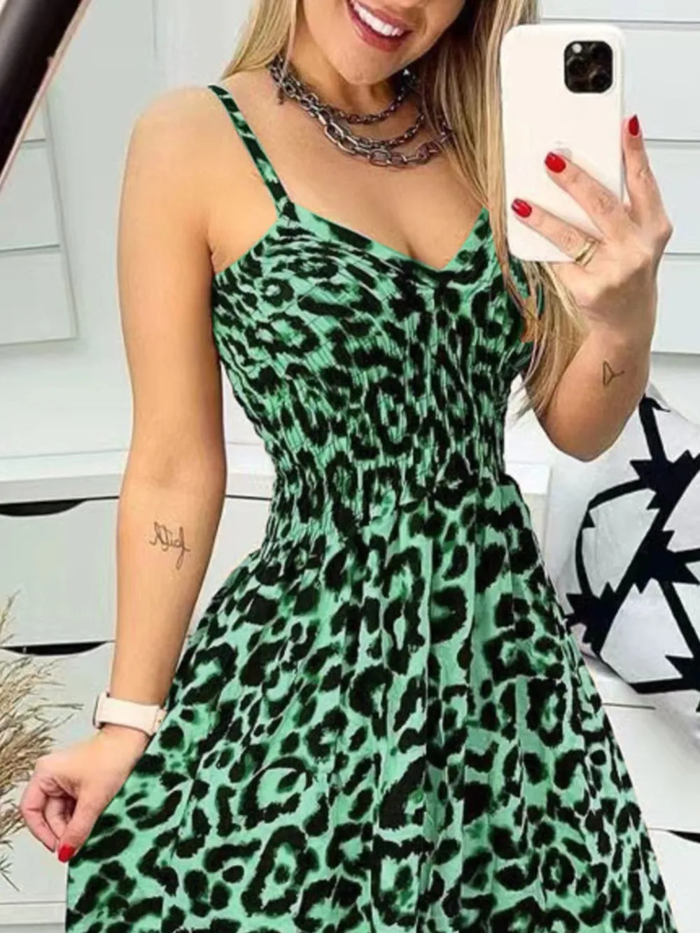Full Size Leopard Print Spaghetti Strap Maxi Dress Plus Size, image 10
