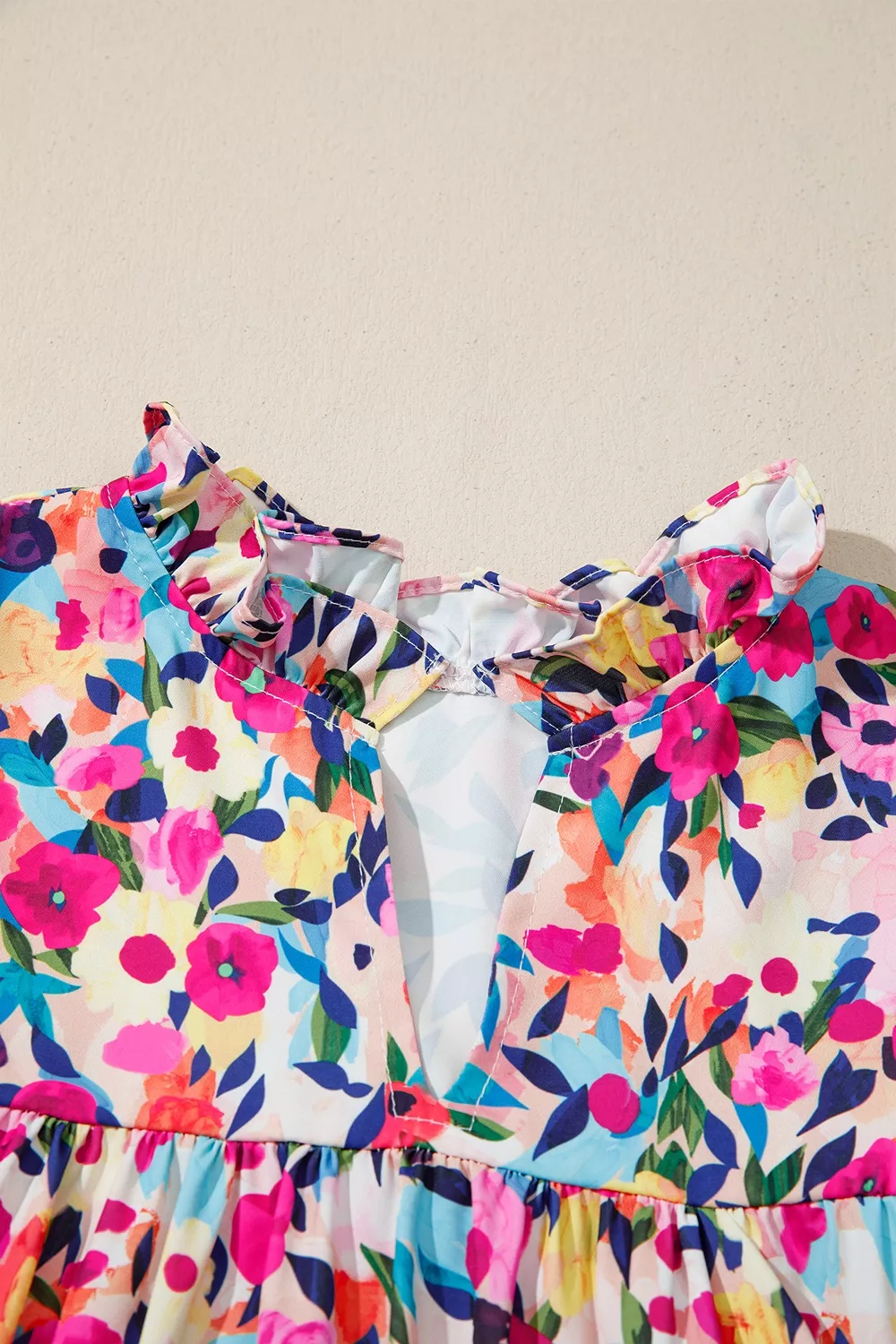 Flower Print Frilled Collar Short Puff Sleeve Summer Blouse, image 7