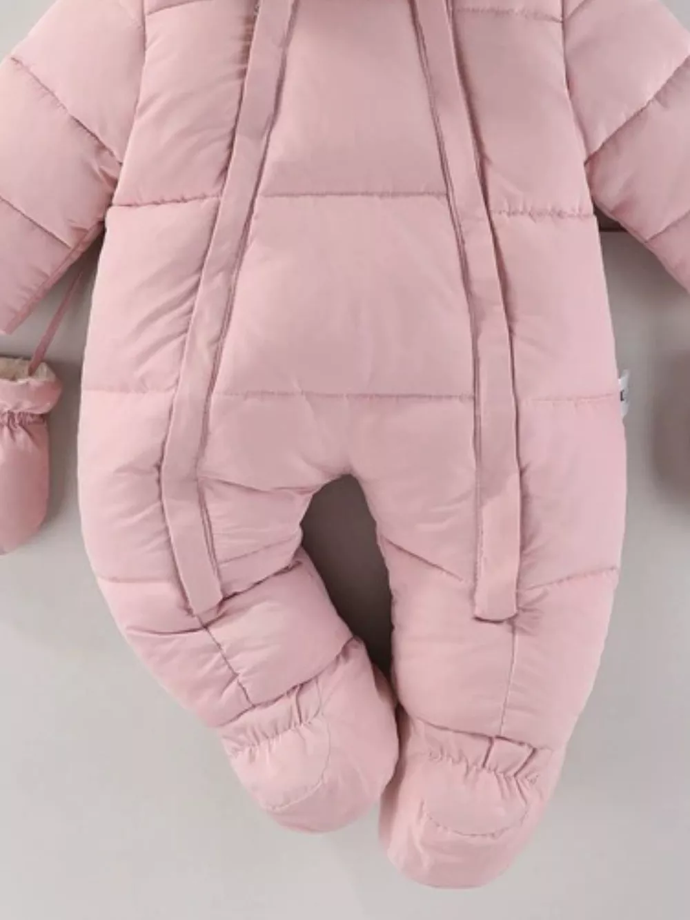 Children's Warm Padded One-Piece Snowsuit with Fur Hood, image 9