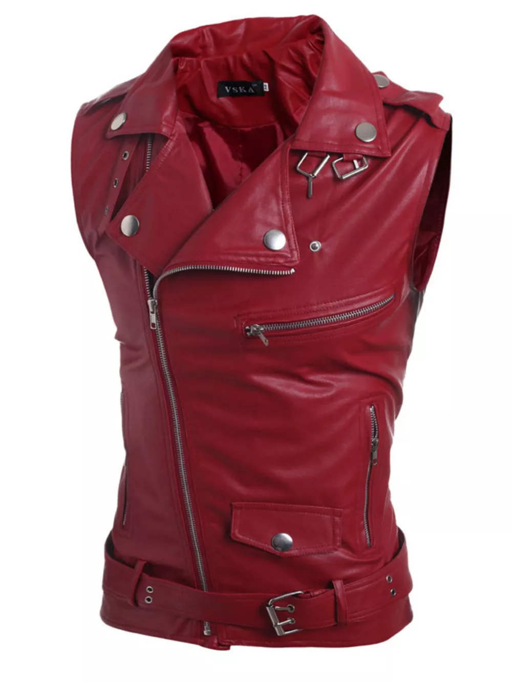 Men's Plus Size Asymmetrical Zipper Adjustable Belt Buckle Vest, image 4
