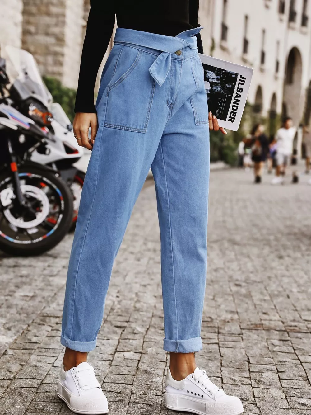 Tied Straight Jeans with Pockets, image 4