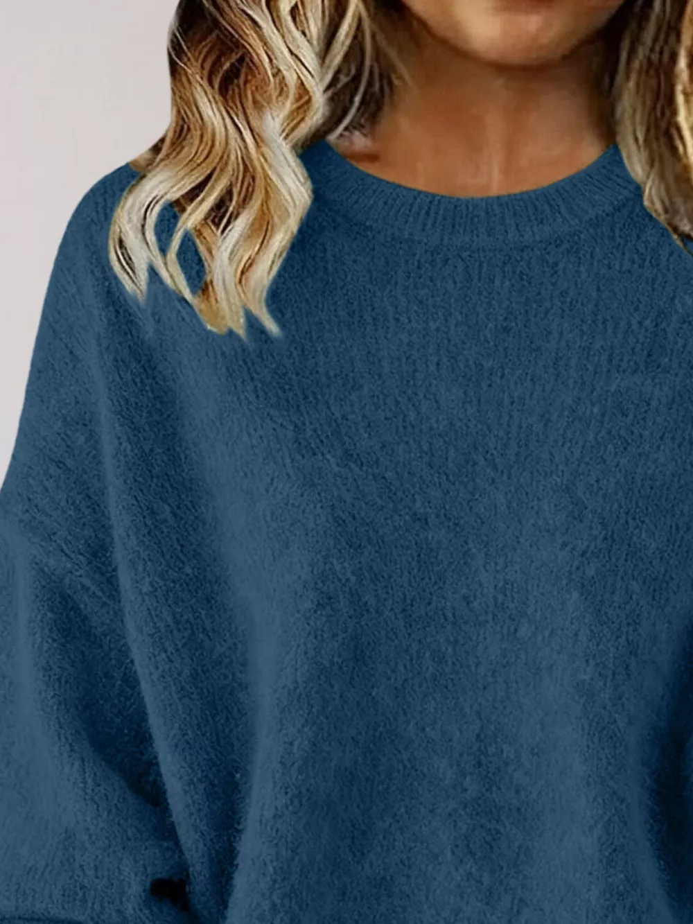 Full Size Round Neck Dropped Shoulder Sweater Plus Size, image 22