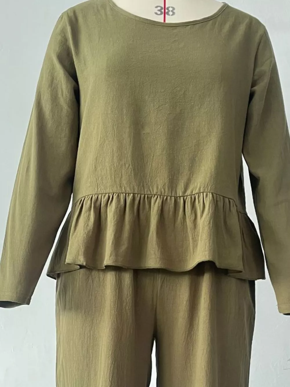 Full Size Ruffled Hem Long Sleeve Top and Pants Set Plus Size, image 8