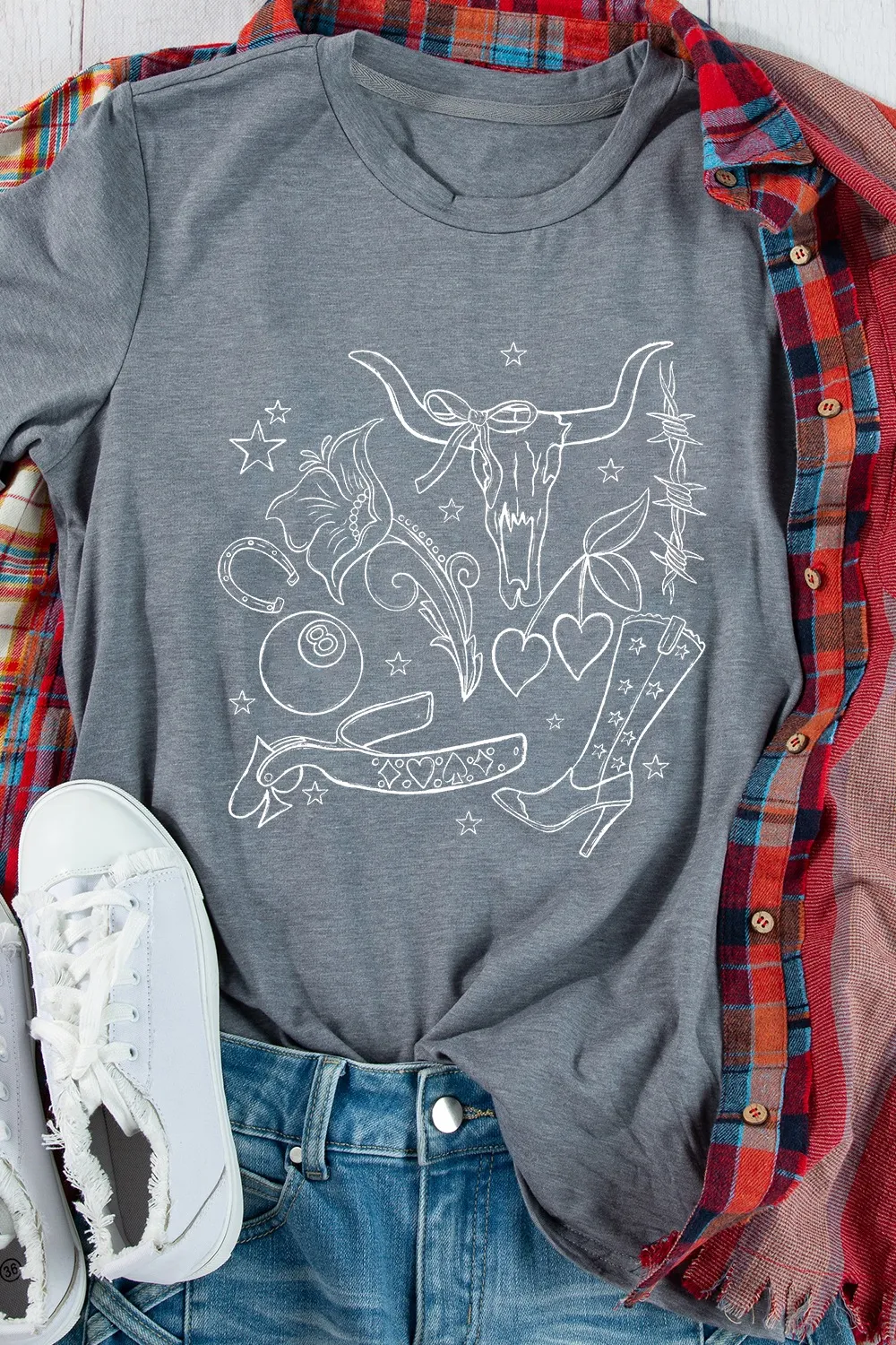 Cowgirl Boots OX Head Western Graphic Crewneck Tee, image 4
