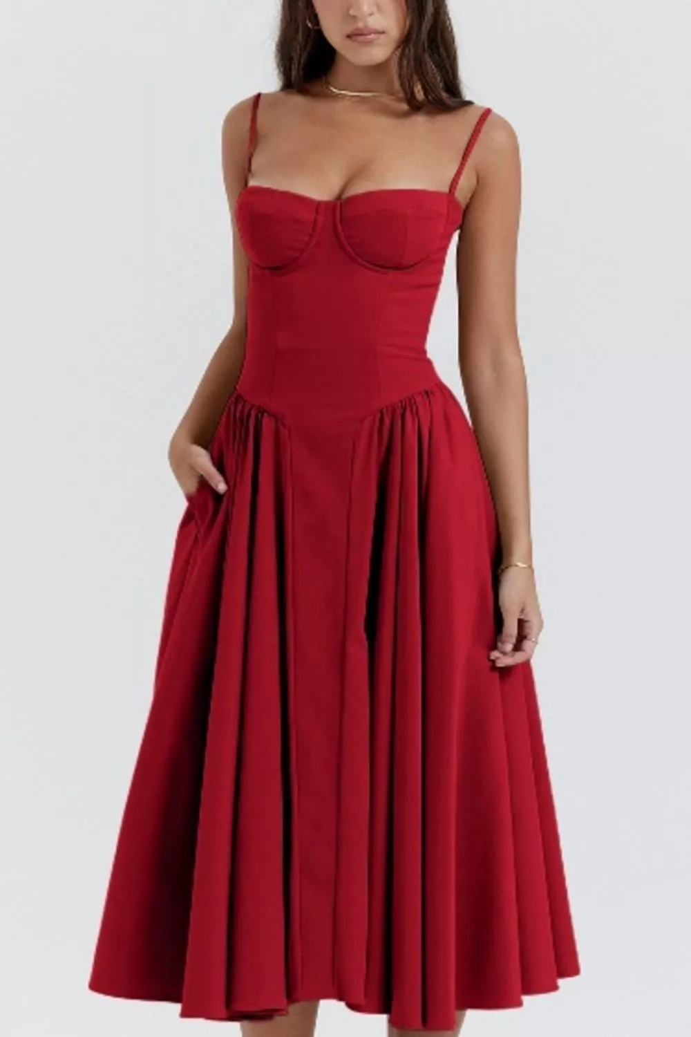 Sweetheart Neck Ruched Midi Dress, image 13