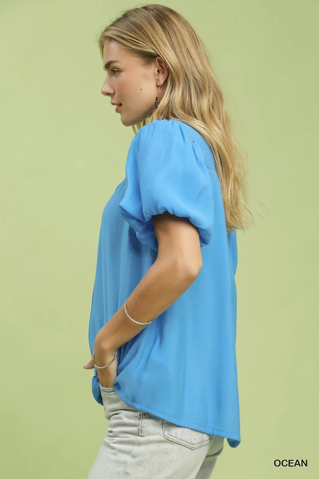 Button-Down Puff Sleeve Shirt, image 2