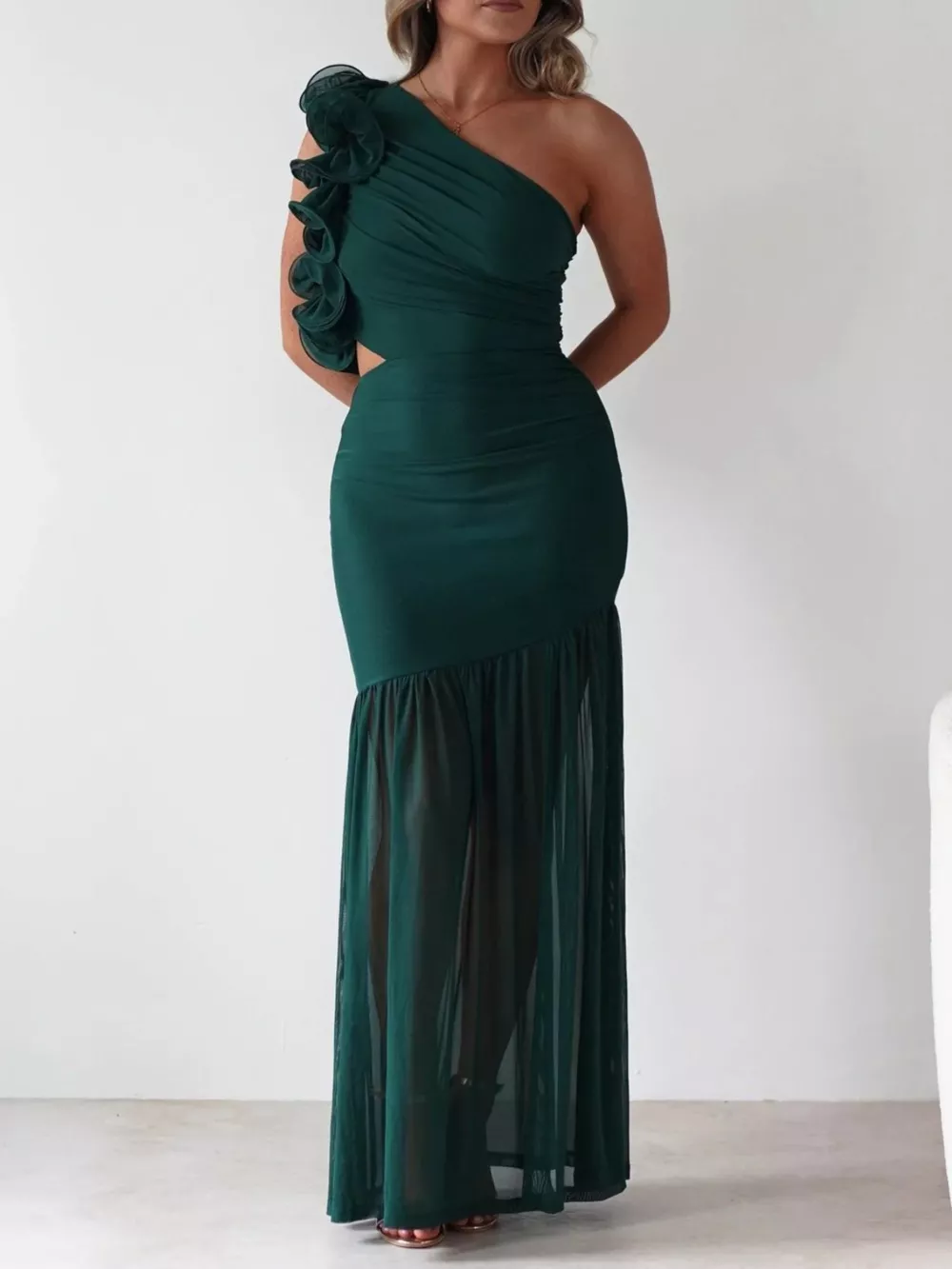 One-Shoulder Ruffle Trim Maxi Dress, image 11