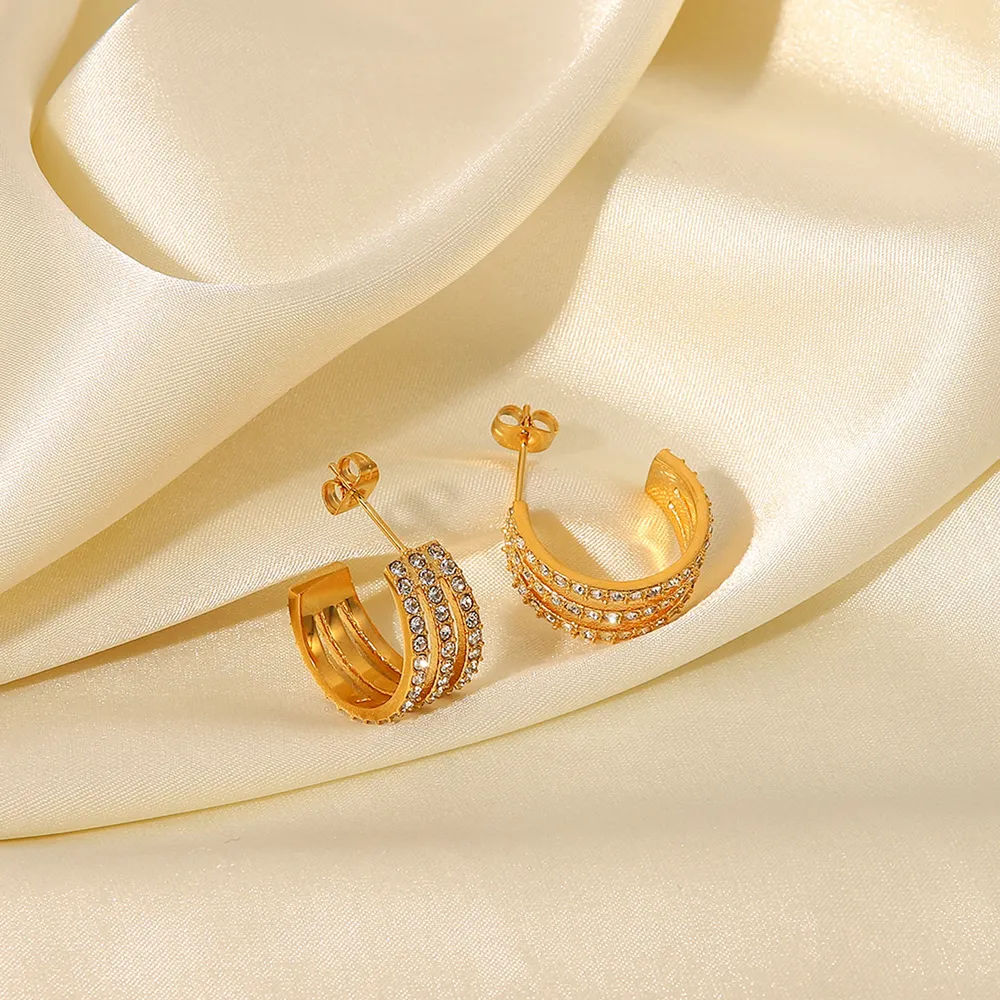 Stainless Steel Inlaid Zircon C-Hoop Earrings, image 6