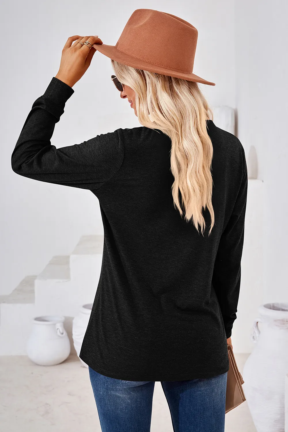 Notched Button Detail Long Sleeve T-Shirt, image 16