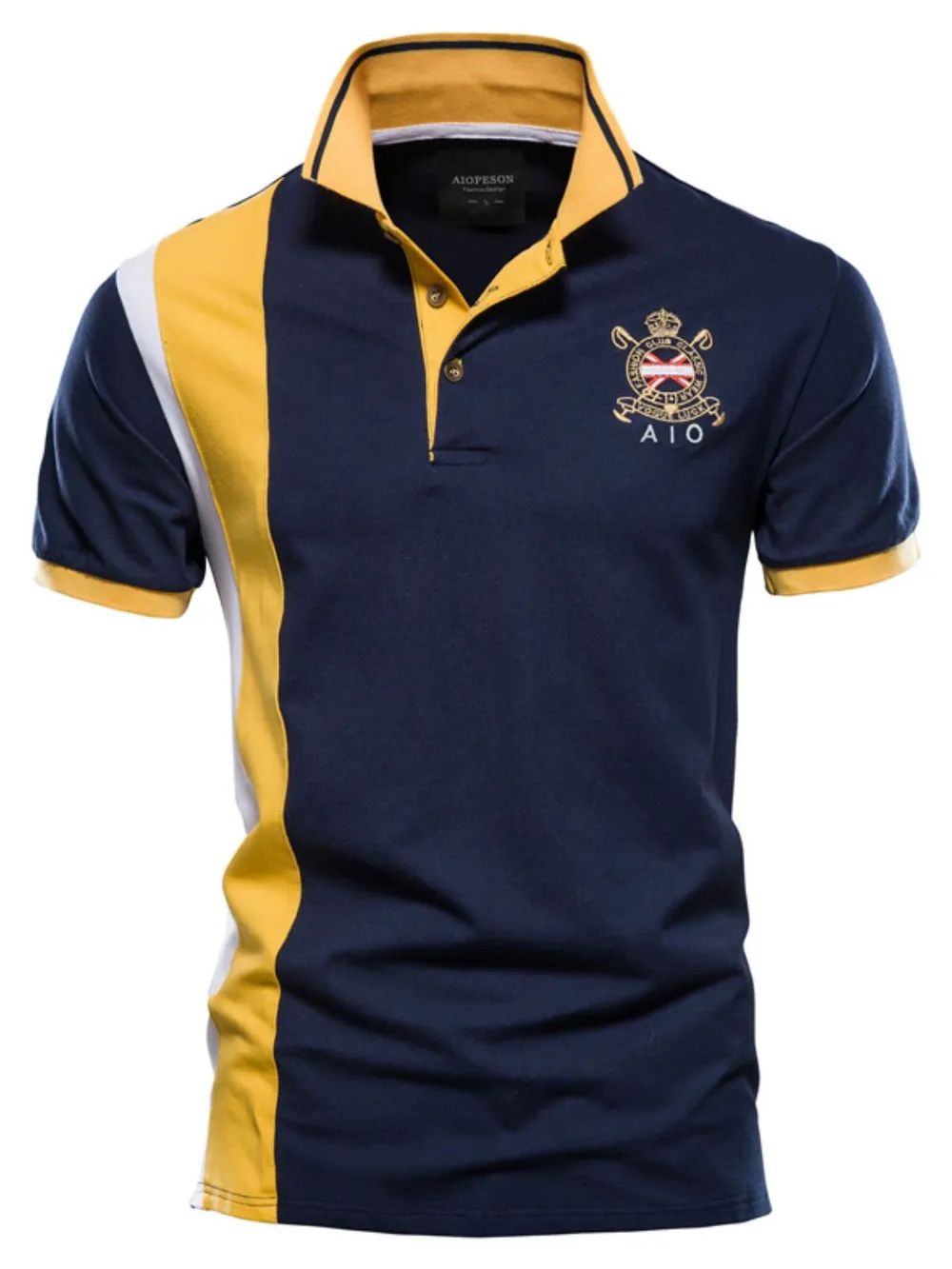 Men's Embroidered Collared Neck Striped Contrast Polo, image 2