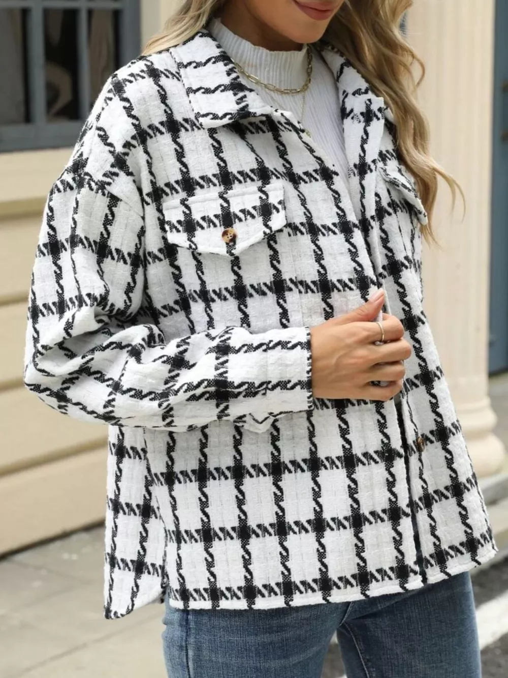 Plaid Button Up Long Sleeve Jacket, image 4