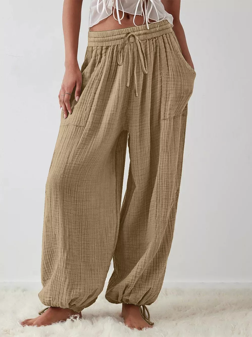 Loose Fit Gauze Drawstring Pants
