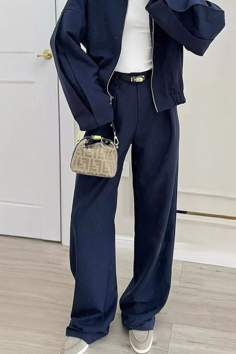 Zip-Up Jacket and Wide-Leg Pants Set, image 12