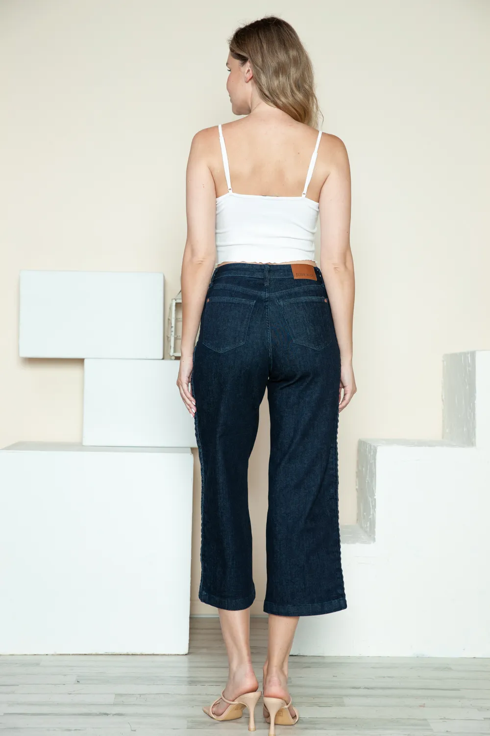 Full Size Side Seam Braid Detail Crop Wide Leg Jeans, image 10