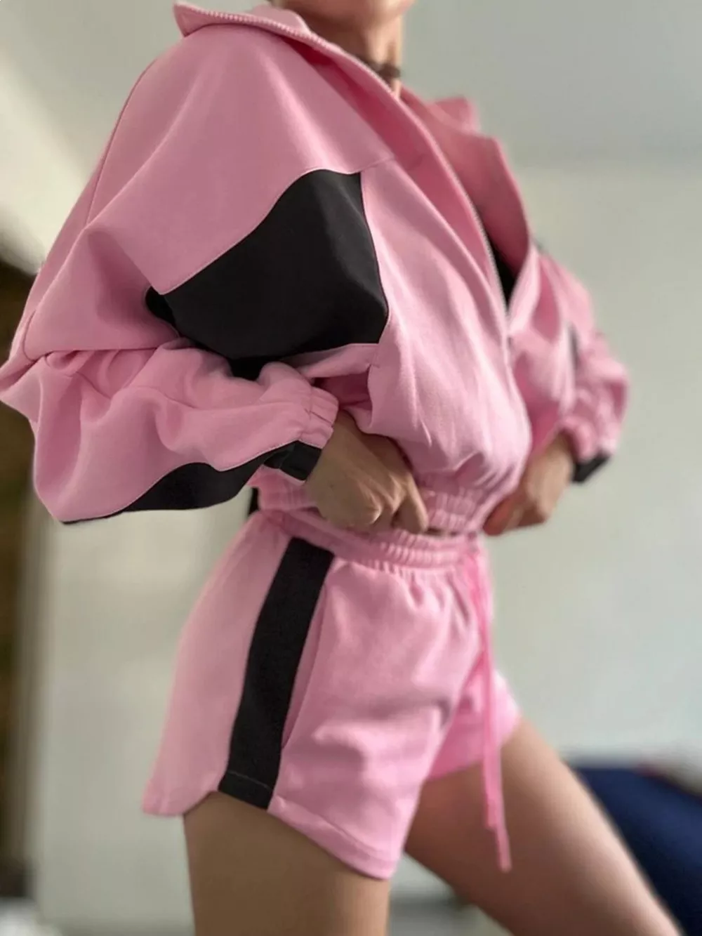 Zip Up Long Sleeve Outerwear and Shorts Set, image 19