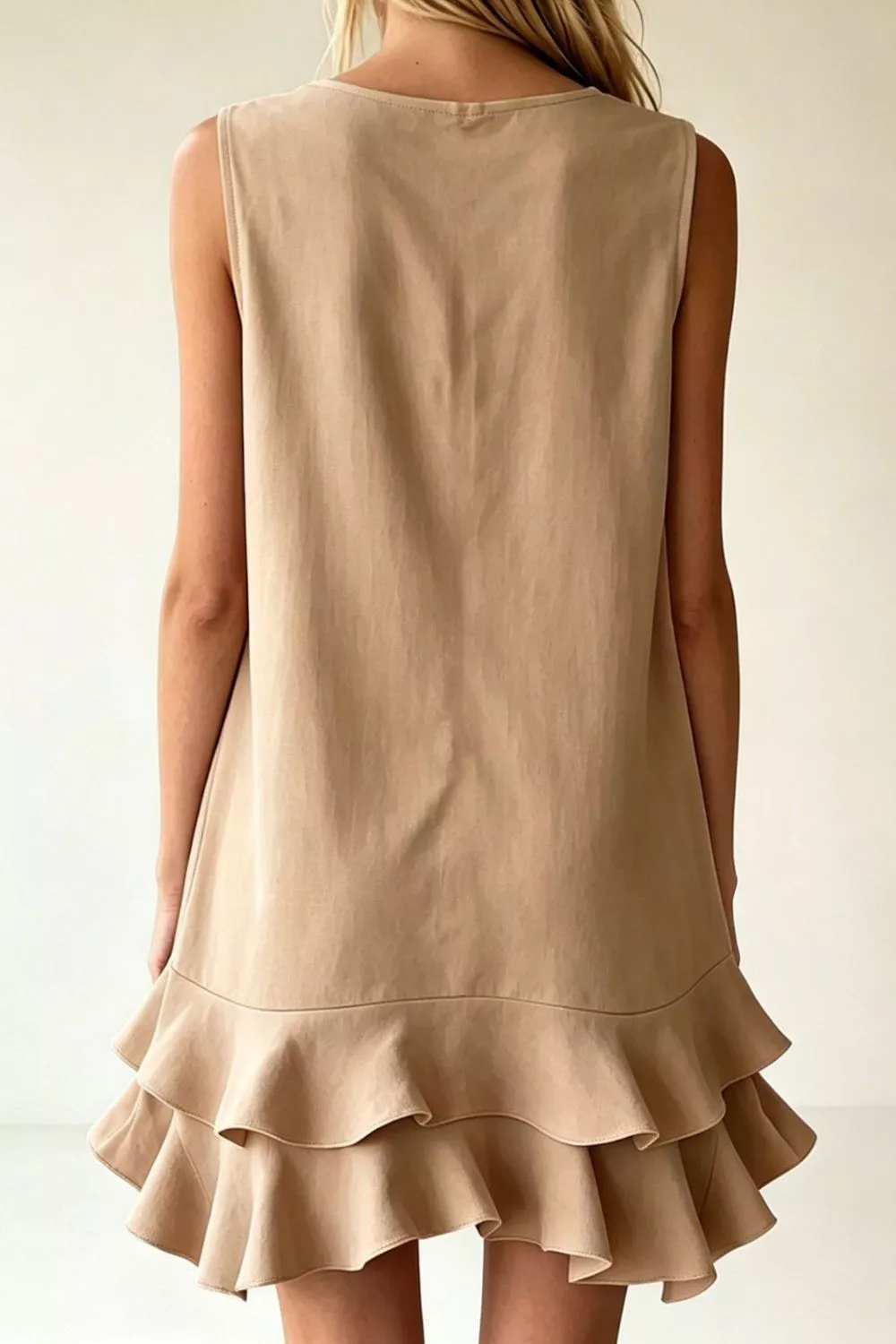 Full Size Sleeveless V-Neck Ruffle Hem Mini Dress Plus Size, image 14