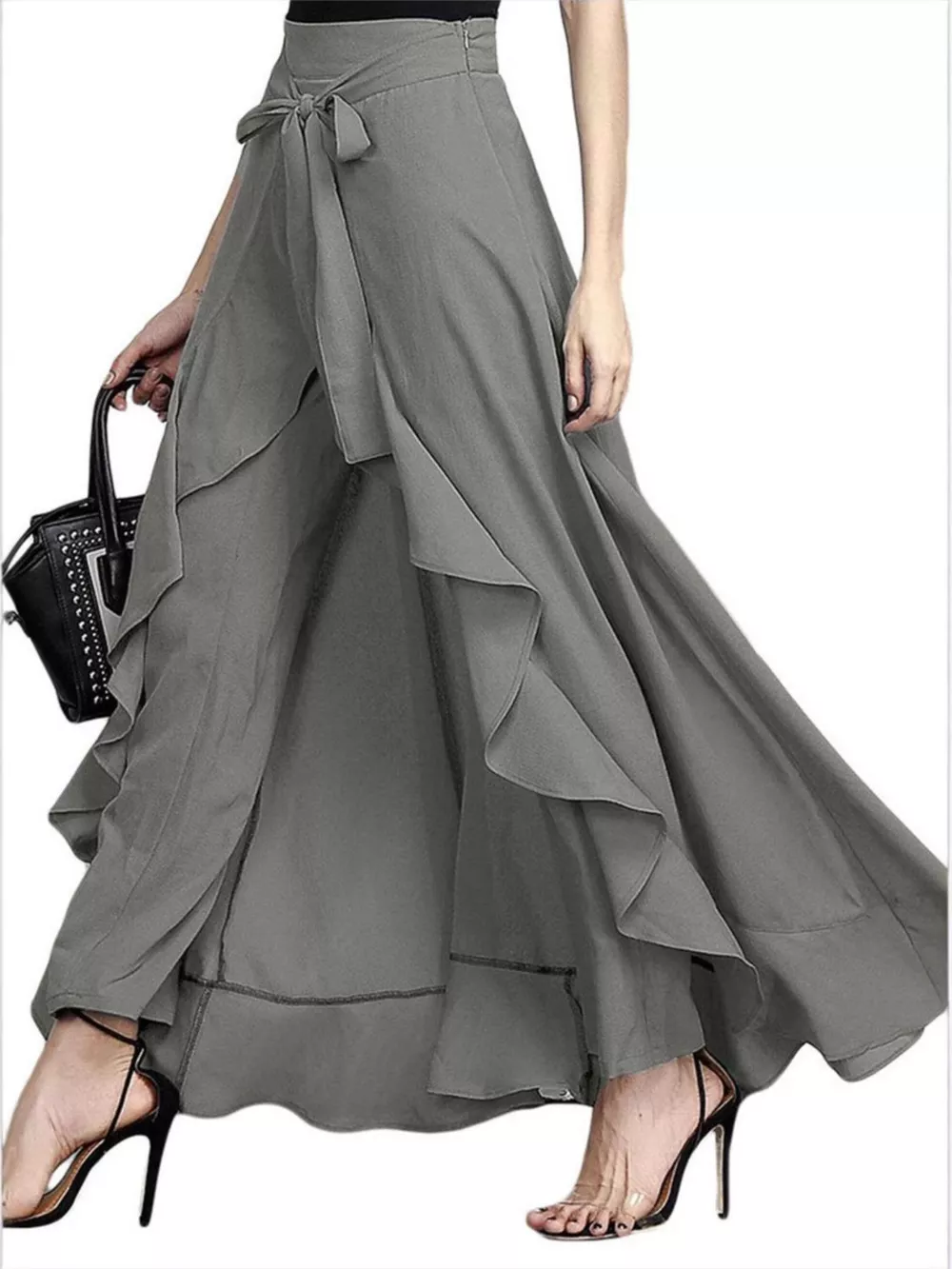 Full Size High-Waisted Tie-Front Ruffled Wide-Leg Pants Plus Size