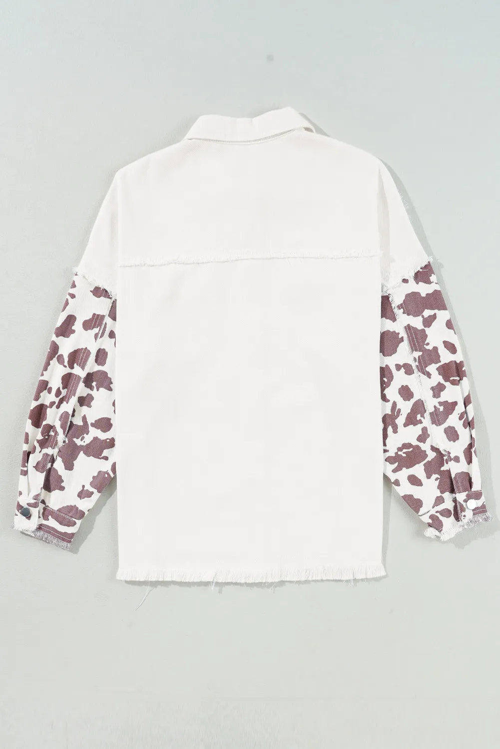 Raw Hem Animal Print Long Sleeve Denim Jacket, image 4