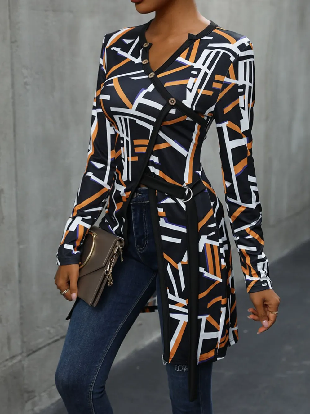 Geometric Surplice Long Sleeve T-Shirt, image 4