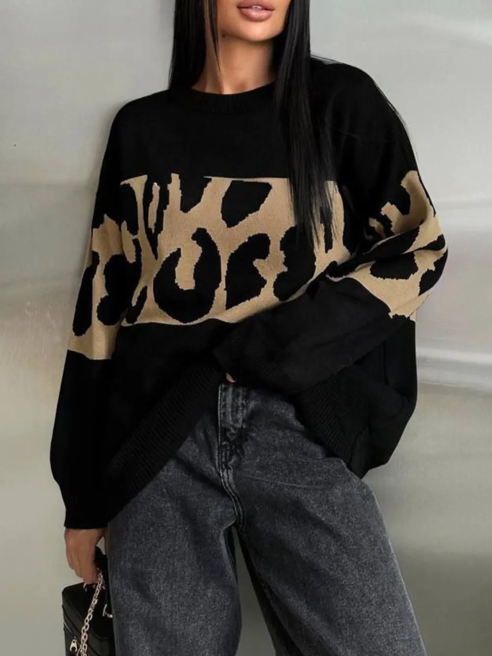 Leopard Color Block Round Neck Sweater, image 10