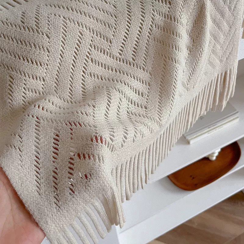 Knitted Fringe Openwork Scarf Shawl, image 6