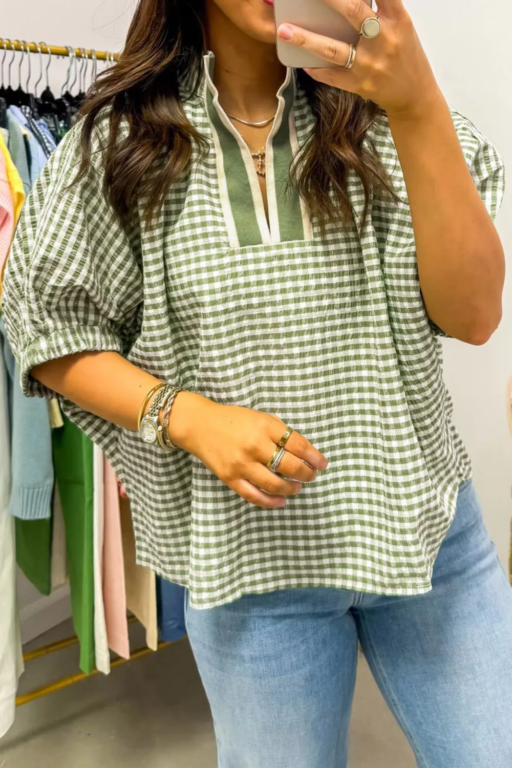 Gingham Half Sleeve Blouse, image 2