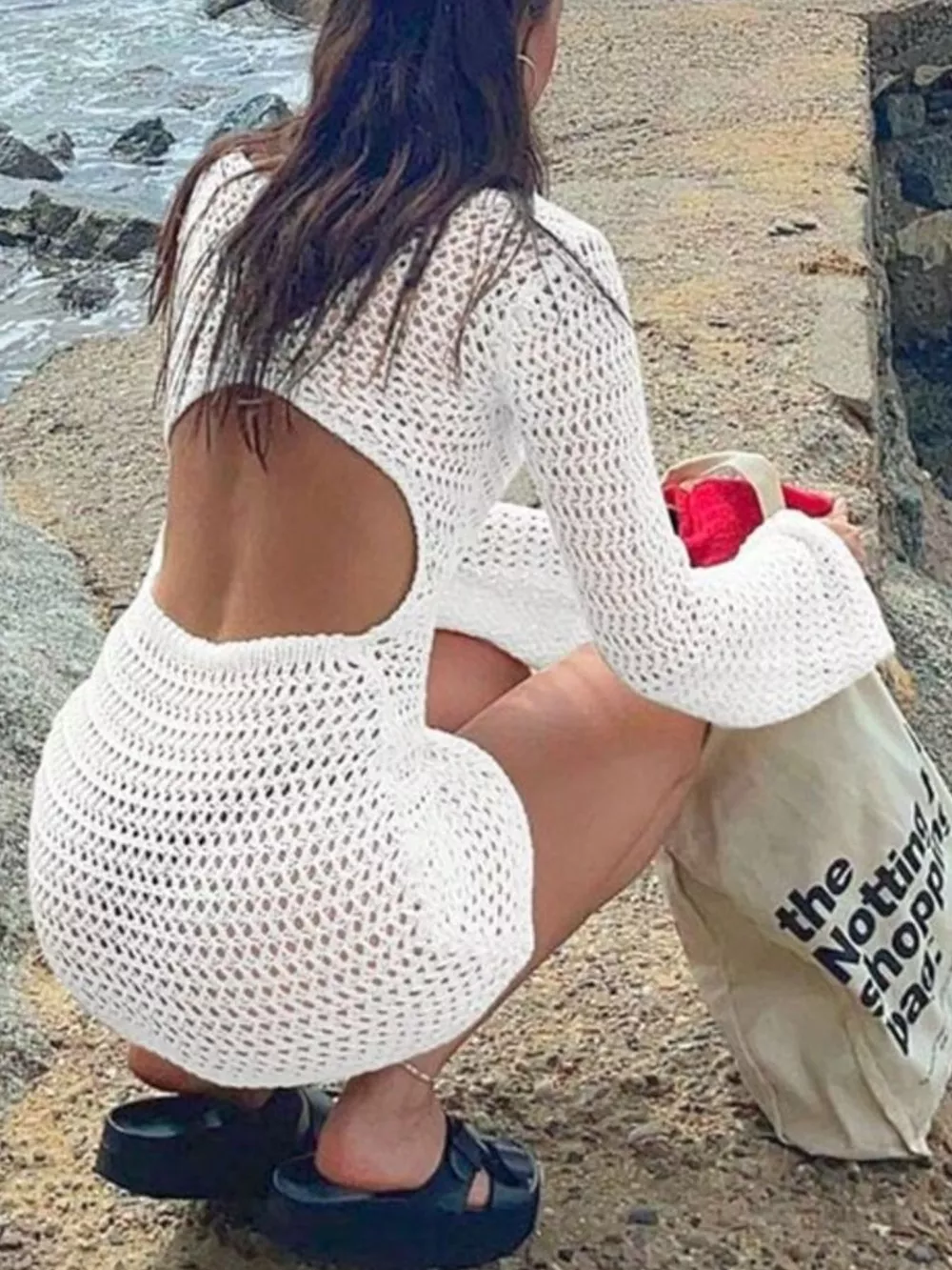Cutout Crochet Knit Cover Up Dress, image 11