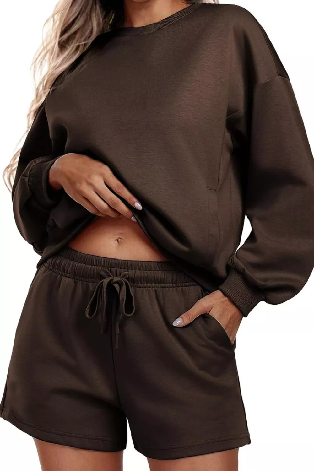 Round Neck Sweatshirt and Shorts Set, image 15