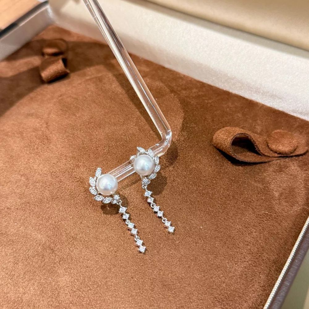 Pearl Zircon Drop Earrings, image 2