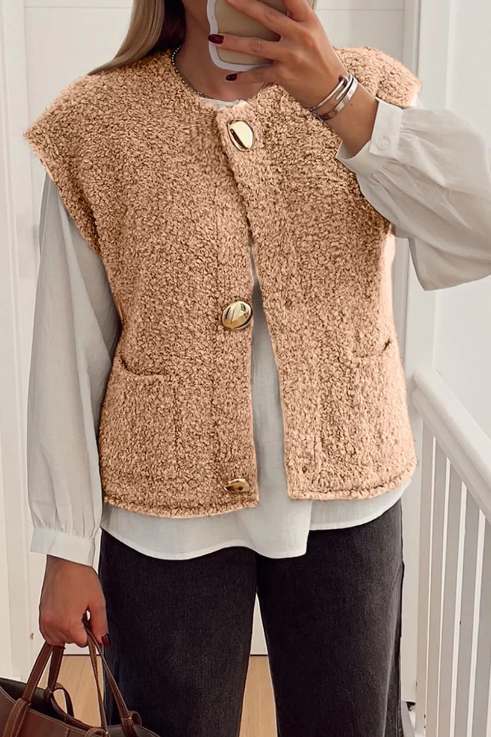 Fleece Button-Down Vest Coat, image 4