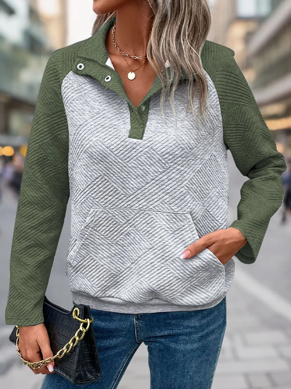 Contrast Textured Long Sleeve Sweatshirt, image 6
